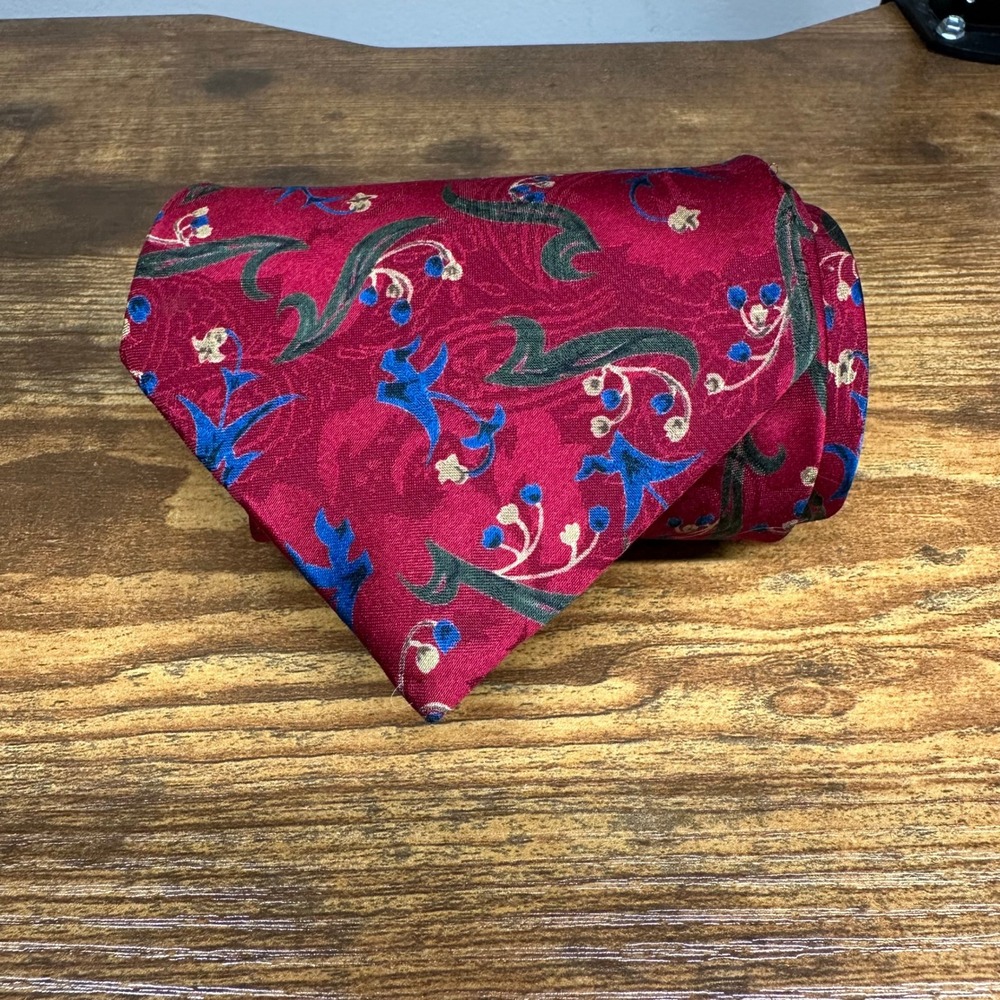 Christian Dior Monsieur Mens Burgundy Red Floral Paisley Printed Polyester Tie